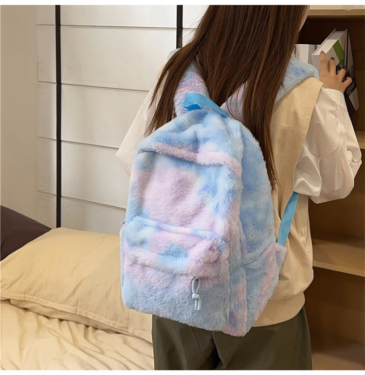 Stuffed Backpack, Korean Style Versatile Backpack, Autumn and Winter Niche High-Value School Bag, Female College Student Class Bag