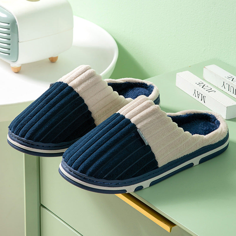 Stitching corduroy cloth label autumn and winter warm indoor and outdoor home men and women couples floor slippers cotton shoes warm