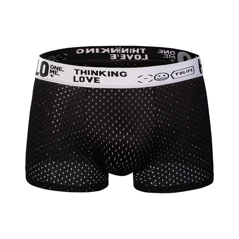 Hello Ice Silk Men's Underwear Skin-Friendly Breathable Mesh Quick-Drying Boxer Briefs Antibacterial Crotch Youth Boxer Shorts