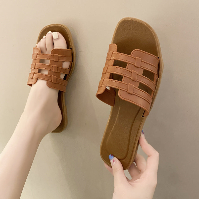 AliExpress Lazada Amazon Slippers Women's Summer Internet Popular Flat Bottom Slippers for Outer Wear Mesh Beach Sandals and Slippers for Women