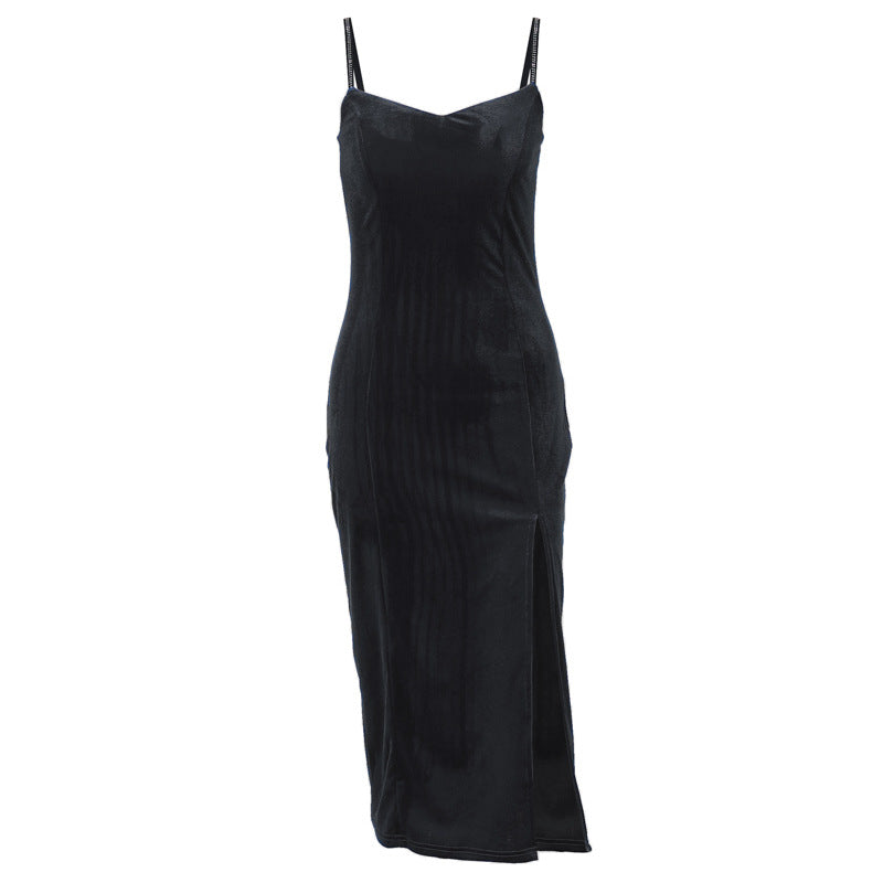 Cross-border Explosions 24 Years New Women's Fashion Sexy Celebrity Velvet Hot Drilling Sling dress Party Evening Ceremony