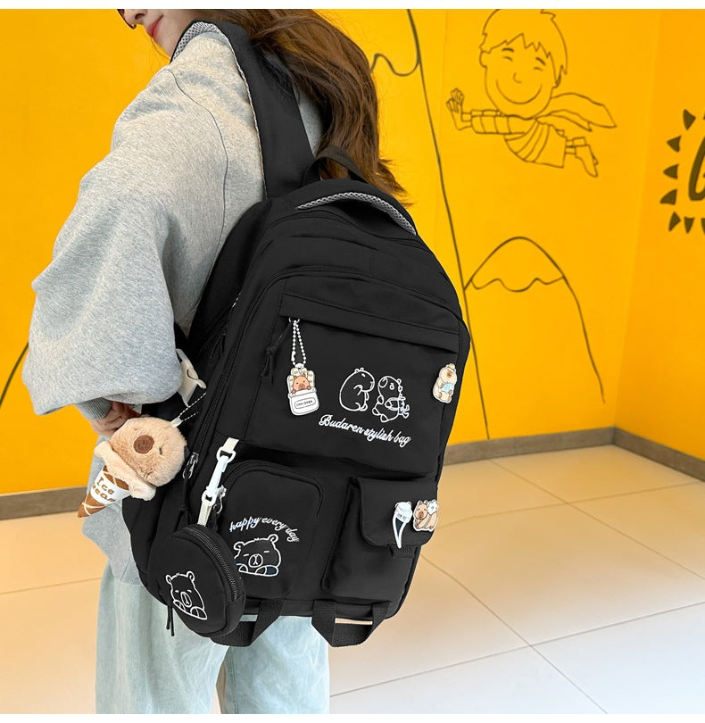 Ins Style School Bag for Girls, Versatile Color-Blocking Large-Capacity Backpack for Middle School and High School Students, Campus Style