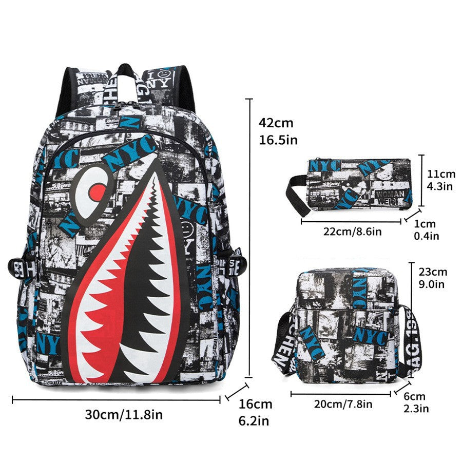 Cross-border Oxford Shark Schoolbag Primary School Grade 4, 5 and 6 Large Capacity Backpack Personalized Simple Backpack for Men