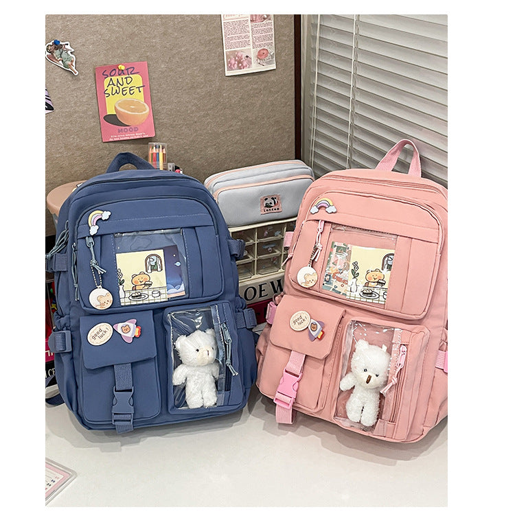 Korean Style Fresh and Cute Junior High School Backpack Women's Large Capacity Casual Schoolbag for Primary School Students Lightweight Storage Campus Backpack