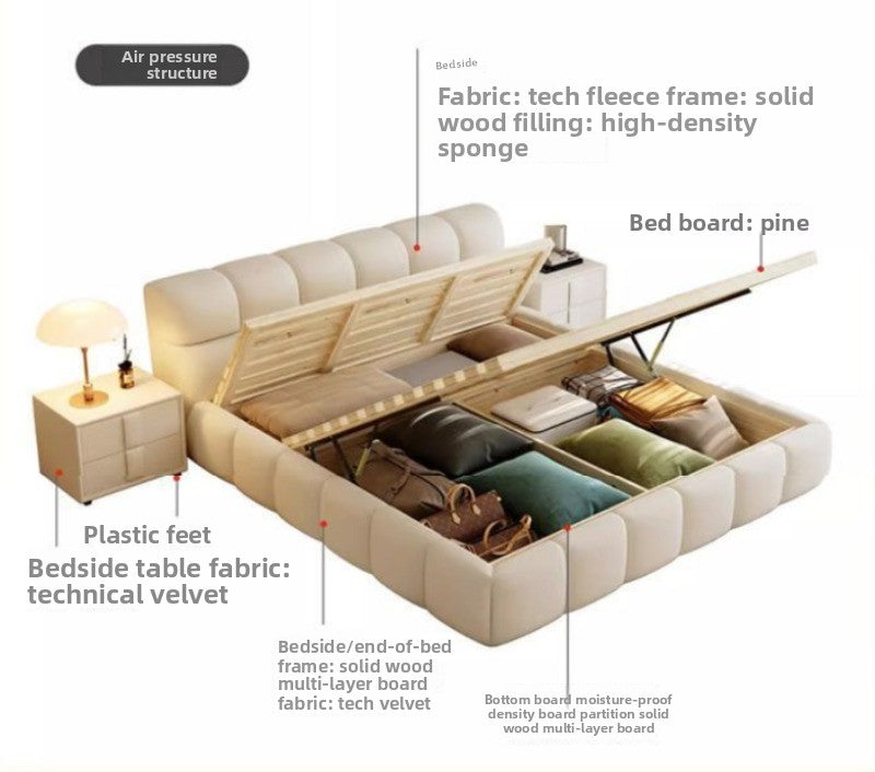 Base de Cama Moderna de Lujo con Diseño de Nube, Cama de Tela Bouclé Suave con Cabecera Acolchada, Cama Tapizada Tamaño Queen, Muebles de Dormitorio