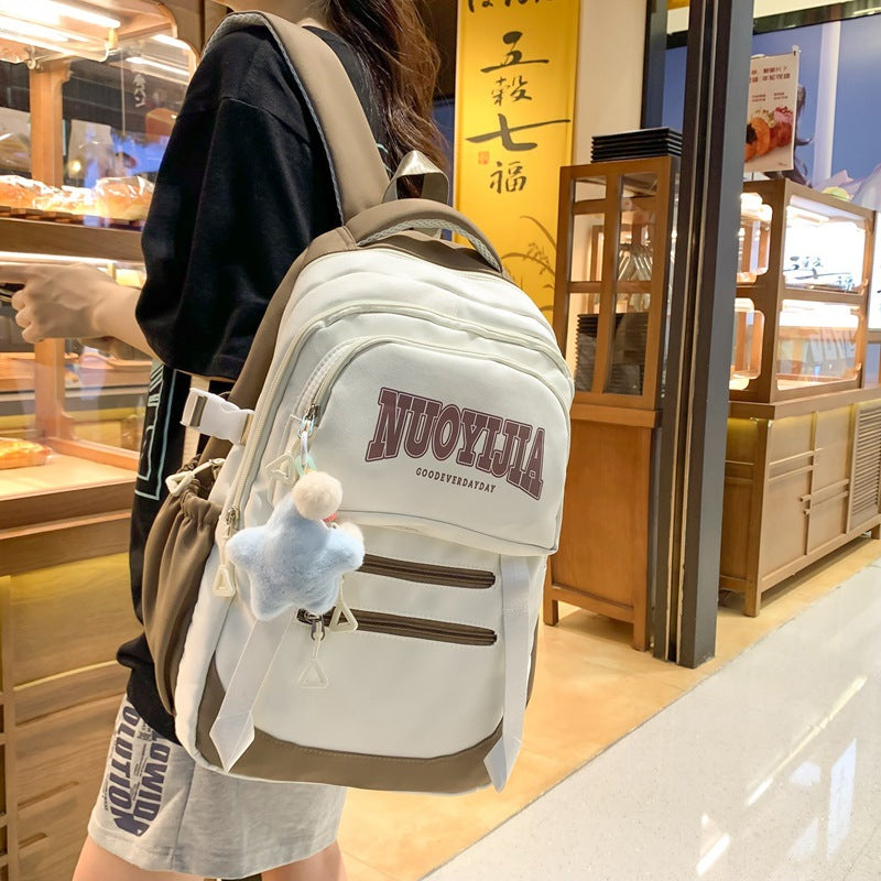 College Style Large Capacity Backpack Junior Senior high school College Students Casual Simple Schoolbag Cute Pendant Western Style Backpack