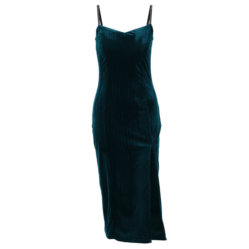 Cross-border Explosions 24 Years New Women's Fashion Sexy Celebrity Velvet Hot Drilling Sling dress Party Evening Ceremony