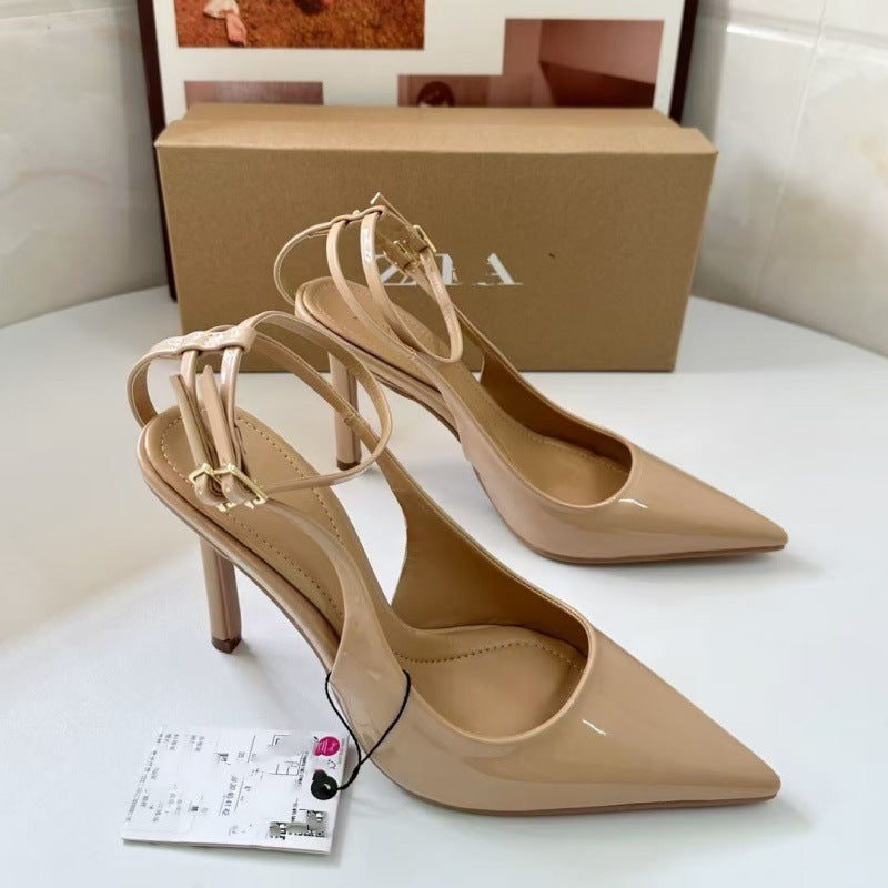 Factory Direct Sales 2025 Spring New Women's Shoes, Sexy High Heels, Pointed Toe, Hollow Back Stiletto Sandals, Flats