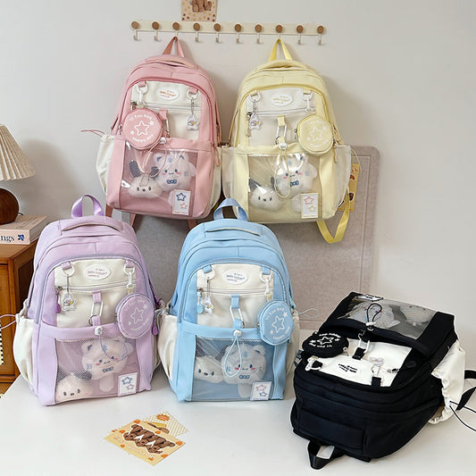 Cute Girl's Pain Bag Backpack Star Girl's Senior high school College Student Schoolbag Large Capacity High-value Backpack