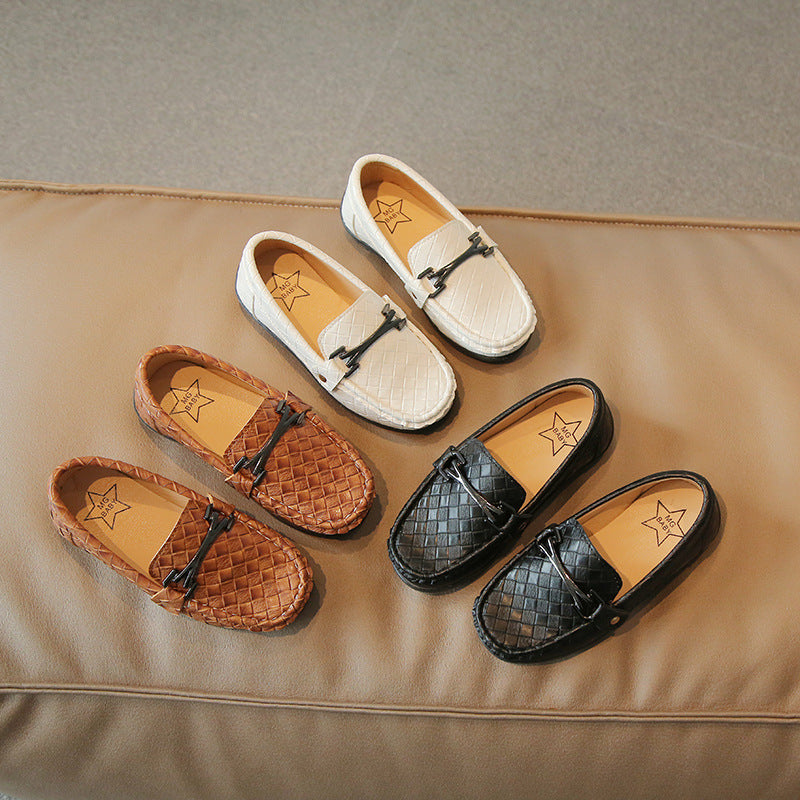 Children's retro leather shoes Children's slip-on boys' peas shoes 2022 autumn new children's shoes wholesale sewing shoes