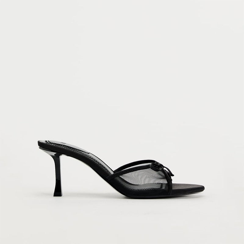 Za 2025 New Summer Mesh Breathable Open-Toe High-Heeled Sandals Versatile Simple Bow Stiletto Sandals