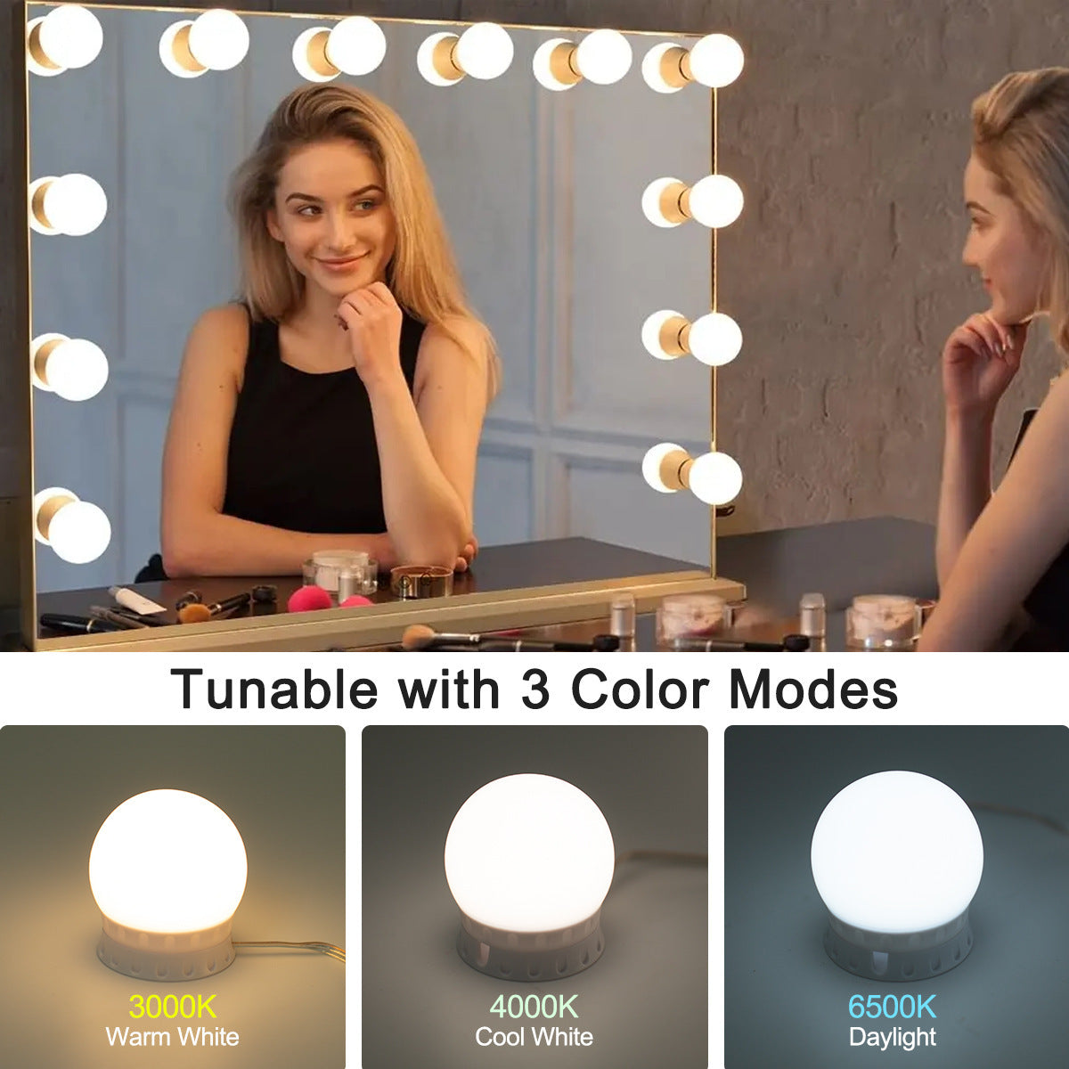 10 bombillas LED desmontables, lámpara para espejo de maquillaje profesional, alimentación USB, luz para espejo cosmético, tocador de Hollywood, luces de tocador