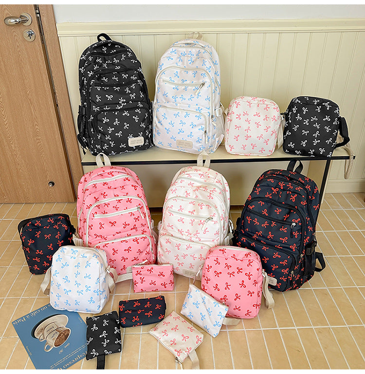 New Girls Backpack Japanese Ins Three-piece Bag Junior Senior high school Student Schoolbag Campus Style Large Capacity Backpack