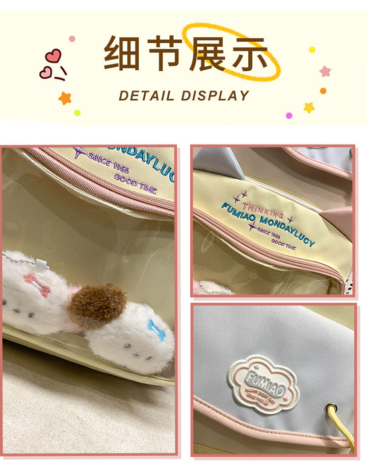 College Style School Bag Three-Piece Set for Girls with Good Looks and Versatile DIY Girl Pain Bag Student Class Backpack Tutoring Bag