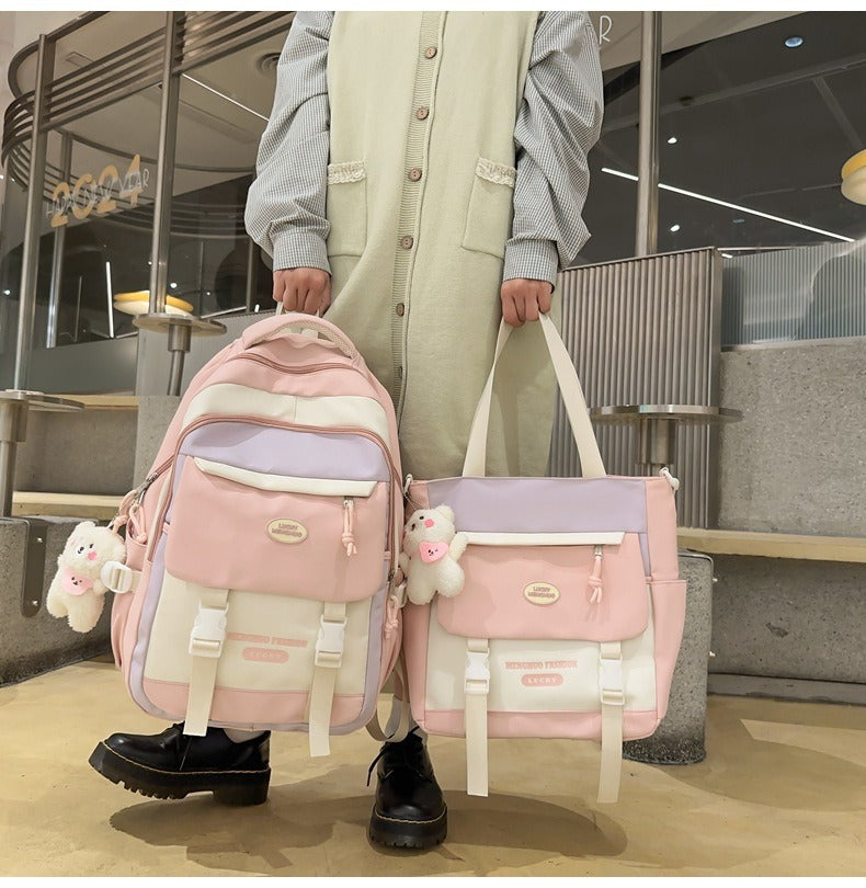 Korean Style Contrast Color Cute Backpack Female College Student Campus Style Schoolbag Japanese Style Junior High School Senior high school Large Capacity Backpack
