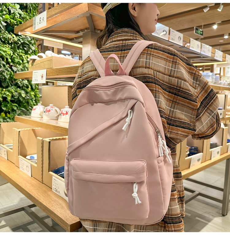 New Large Capacity Primary School Junior High School Students' Casual Schoolbag Japanese Style Fashion Simple Solid Color Travel Backpack