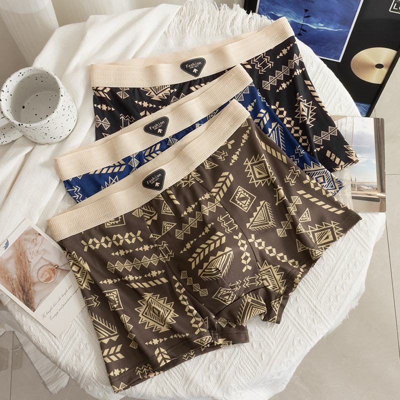 New American Retro Men's Underwear Mid-Waist Boxer Briefs High Elastic Skin-Friendly Breathable Summer Trendy Boxer Briefs Wholesale