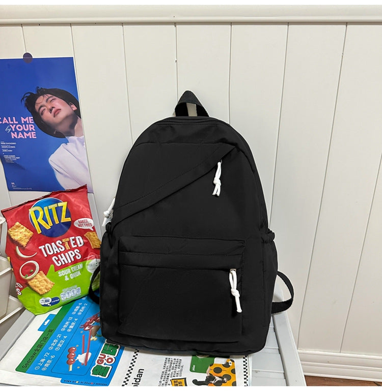 New Large Capacity Primary School Junior High School Students' Casual Schoolbag Japanese Style Fashion Simple Solid Color Travel Backpack