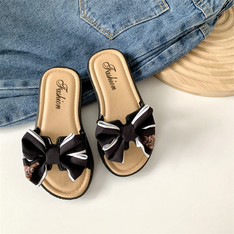 Summer Bear Bow Girls' Slippers Indoor and Outdoor Home Children's Slippers Soft Bottom Comfortable Cute Girls' Sandals