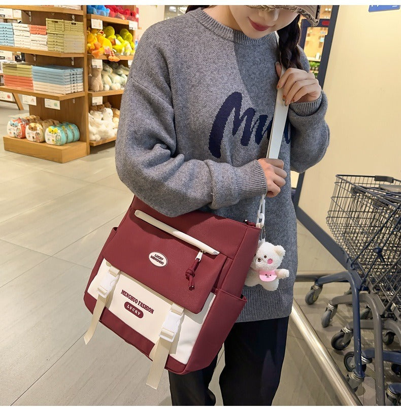 Korean Style Contrast Color Cute Backpack Female College Student Campus Style Schoolbag Japanese Style Junior High School Senior high school Large Capacity Backpack