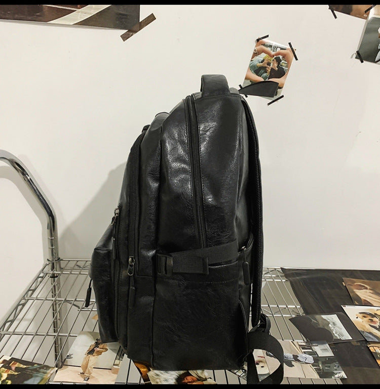 New soft leather retro men's and women's shoulder bag high school students college students large capacity schoolbag trendy cool all-match backpack wholesale