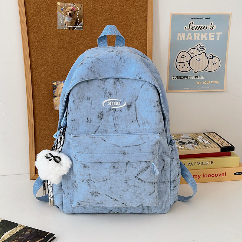 Korean Style Japanese Niche Fashion Simple Tie-Dye Backpack for Middle and High School Students, Large Capacity College Student Backpack