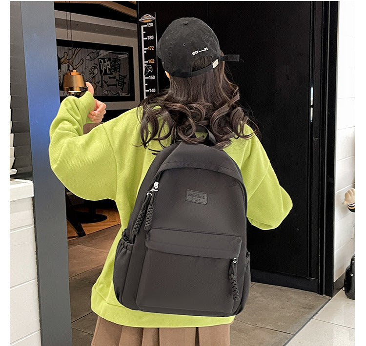Schoolbag Women's 2024 New Large Capacity High School Student Backpack Solid Color Simple All-match Women's Bag Class Student Backpack