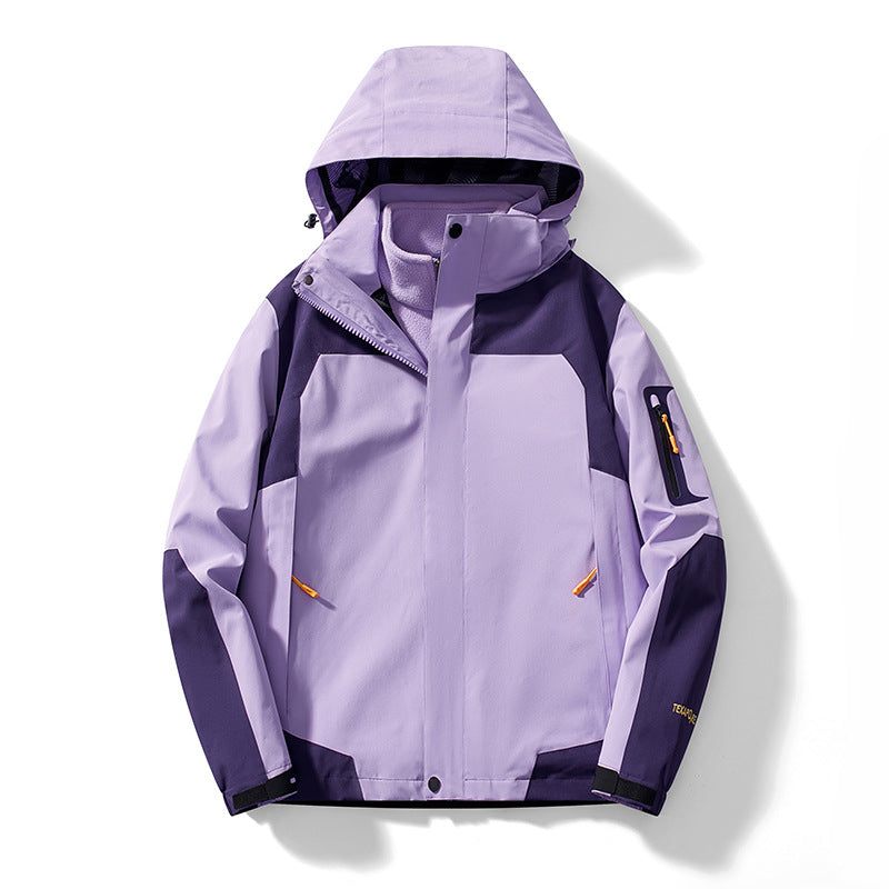 Women's Three-In-One Detachable Winter Velvet Thickened Outdoor Mountaineering Jacket Men's Waterproof Jacket Trendy