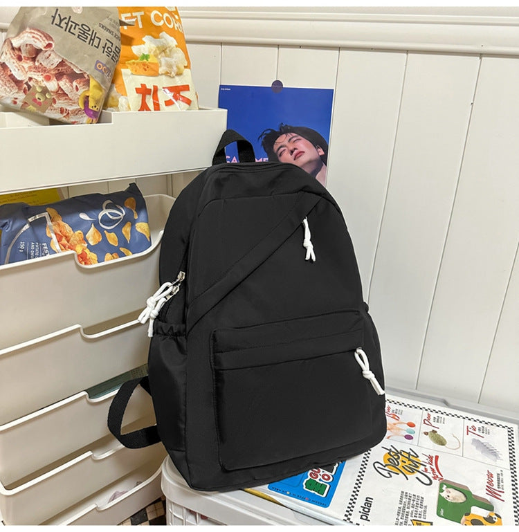 New Large Capacity Primary School Junior High School Students' Casual Schoolbag Japanese Style Fashion Simple Solid Color Travel Backpack