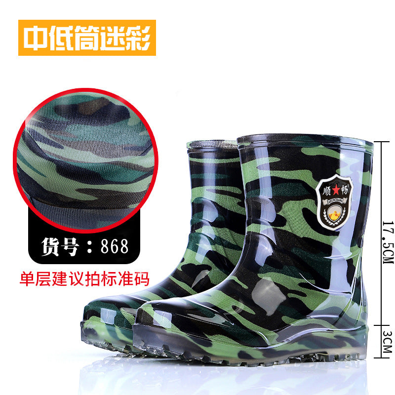 Taobao rain shoes men's beef tendon bottom camouflage waterproof non-slip wear-resistant water shoes fleece-lined warm labor protection shoes explosions wholesale