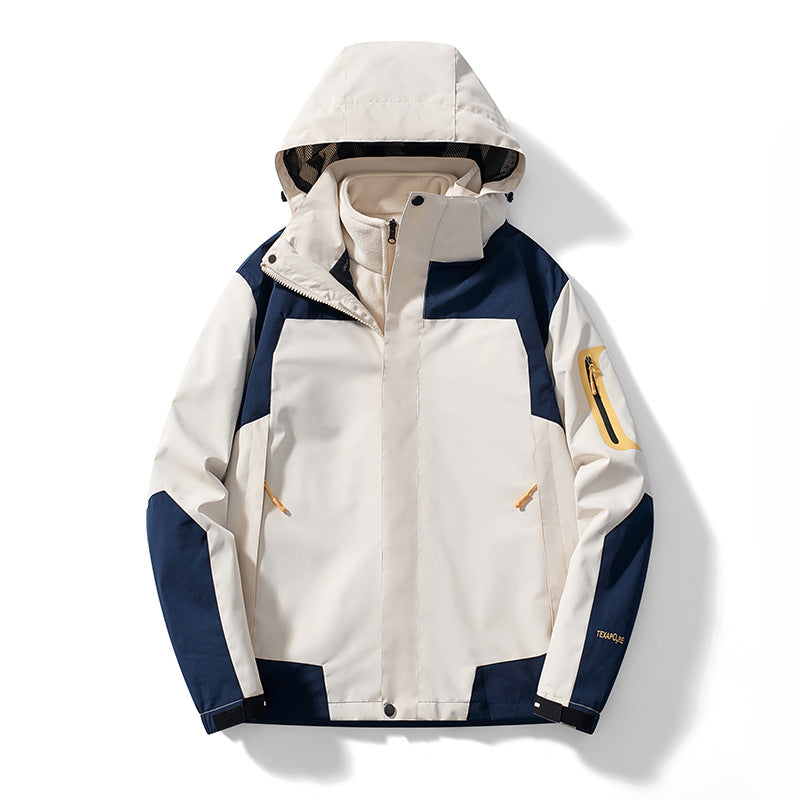 Women's Three-In-One Detachable Winter Velvet Thickened Outdoor Mountaineering Jacket Men's Waterproof Jacket Trendy