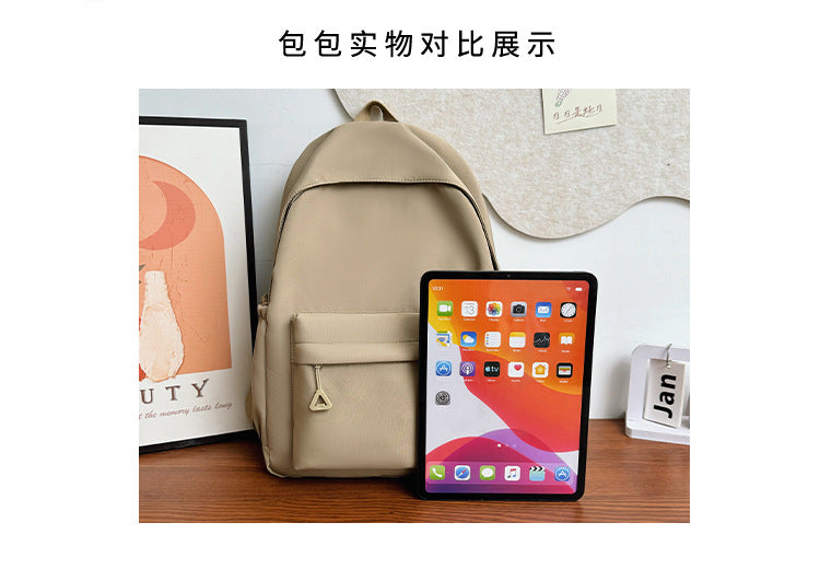 Solid Color Simple Backpack with Printable Logo Casual Canvas Backpack Large Capacity Junior High School Student High School Student Bag