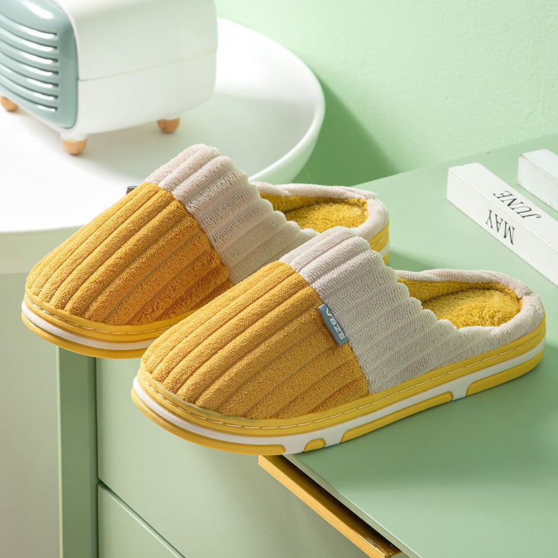 Stitching corduroy cloth label autumn and winter warm indoor and outdoor home men and women couples floor slippers cotton shoes warm