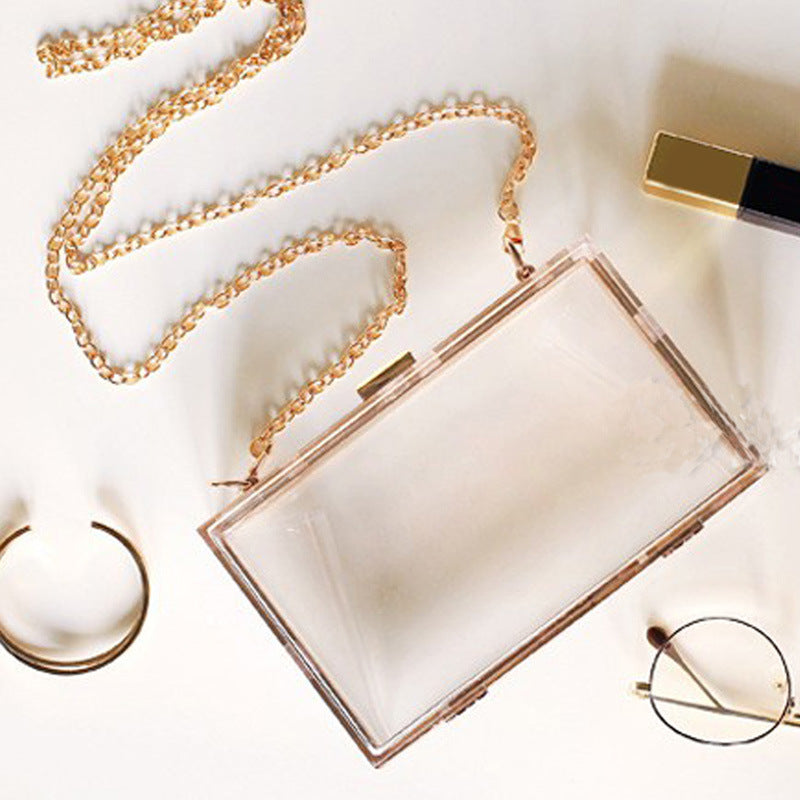 Factory Direct Sales Evening Bag Summer New Acrylic Transparent Box Women's Clutch Bag Fashion Chain Small Square Bag