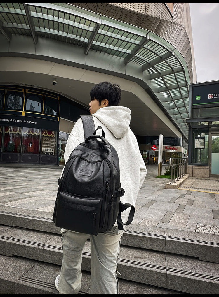 New soft leather retro men's and women's shoulder bag high school students college students large capacity schoolbag trendy cool all-match backpack wholesale