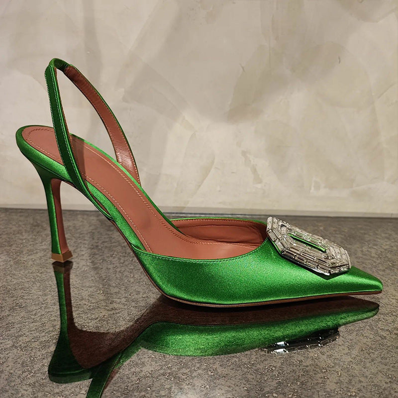 Oval Rhinestone Buckle Toe-Cap Sandals 2025 New Spring European and American Celebrity Pointed Toe Stiletto Heels Hollow Banquet High Heels
