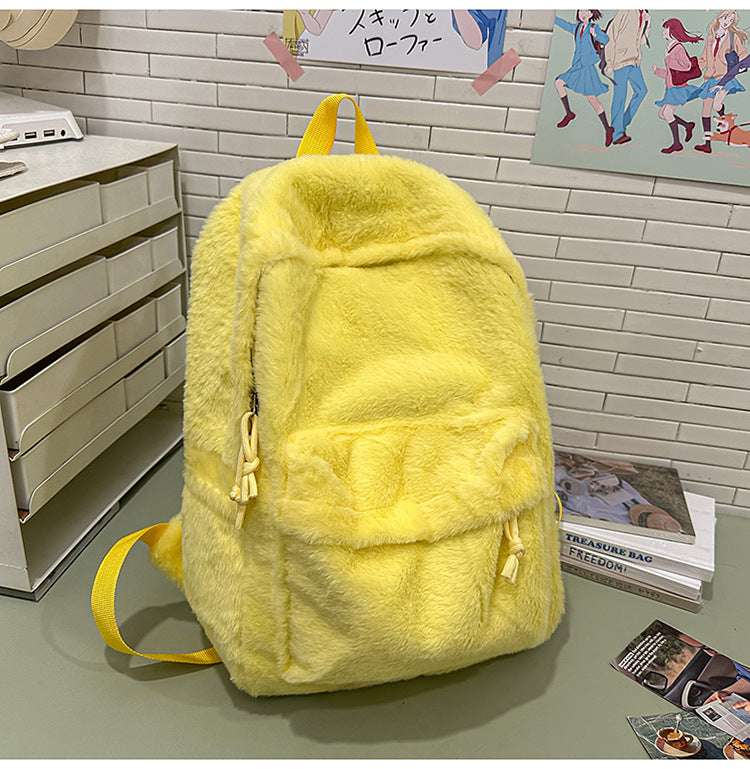 Stuffed Backpack, Korean Style Versatile Backpack, Autumn and Winter Niche High-Value School Bag, Female College Student Class Bag