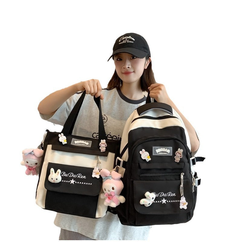 Student Bag Junior High School Student High School Student Backpack Large Capacity Nylon Breathable Comfortable Women's Backpack Canvas Bag