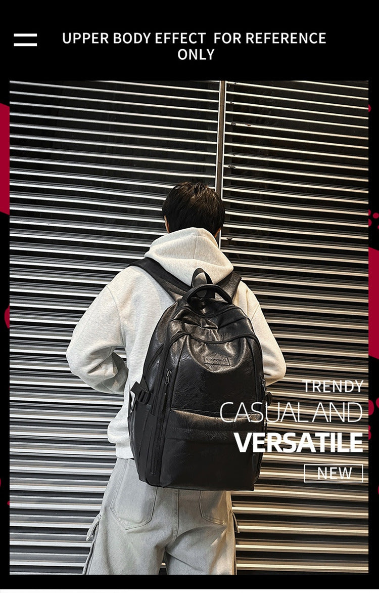 New soft leather retro men's and women's shoulder bag high school students college students large capacity schoolbag trendy cool all-match backpack wholesale