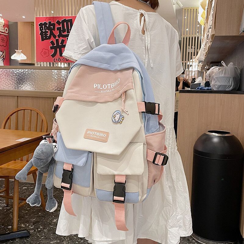 2026 New Nylon Color-Blocking Student Backpack, Fashionable and Trendy Backpack for Elementary, Middle, and College Students