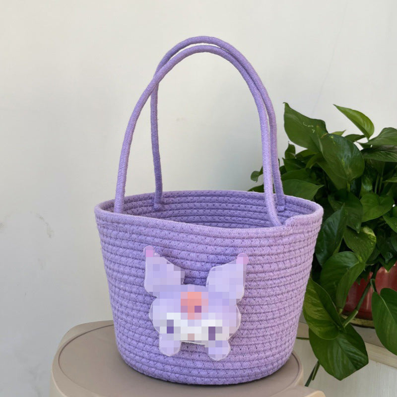 Cute Baby Souvenir, Cute Dog Cotton Thread Woven Bag, Hand-Held Cartoon Small Fresh Basket Bag, Hand-Held Women's Bag