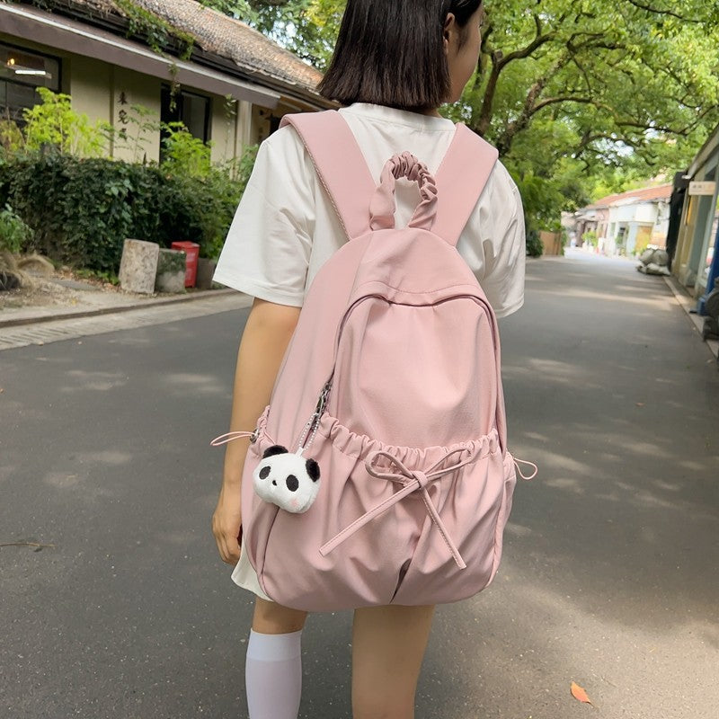 Good-Looking Girl's Backpack, New Bow, Large Capacity, High School Student's School Bag, Simple Casual Travel Bag