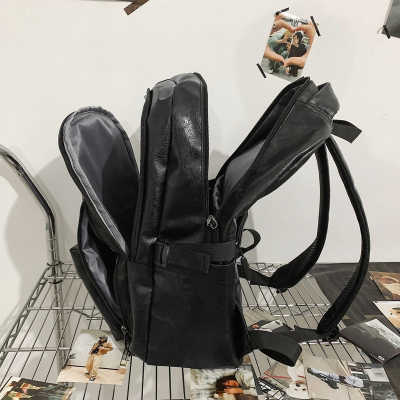 New soft leather retro men's and women's shoulder bag high school students college students large capacity schoolbag trendy cool all-match backpack wholesale