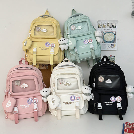 Customized Student Schoolbag Cream Style Cute Backpack Logo Print Computer Bag Junior High School Students Japanese Style Simple Backpack