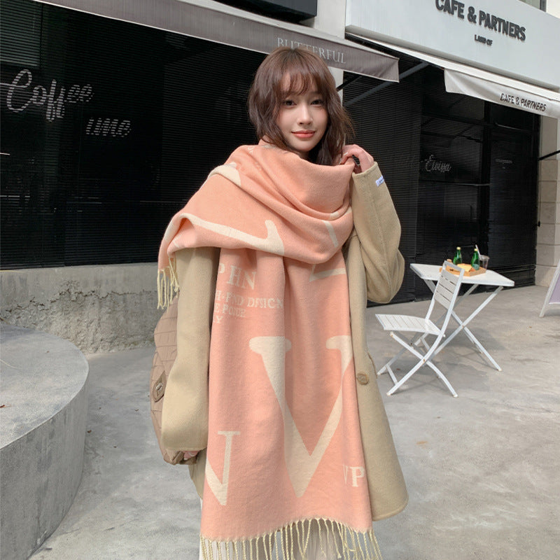 Scarf Women's Autumn and Winter Korean-style All-match Cashmere Cover Blanket Dual-purpose Shawl Thickened Warm Extra-large Scarf Fashionable
