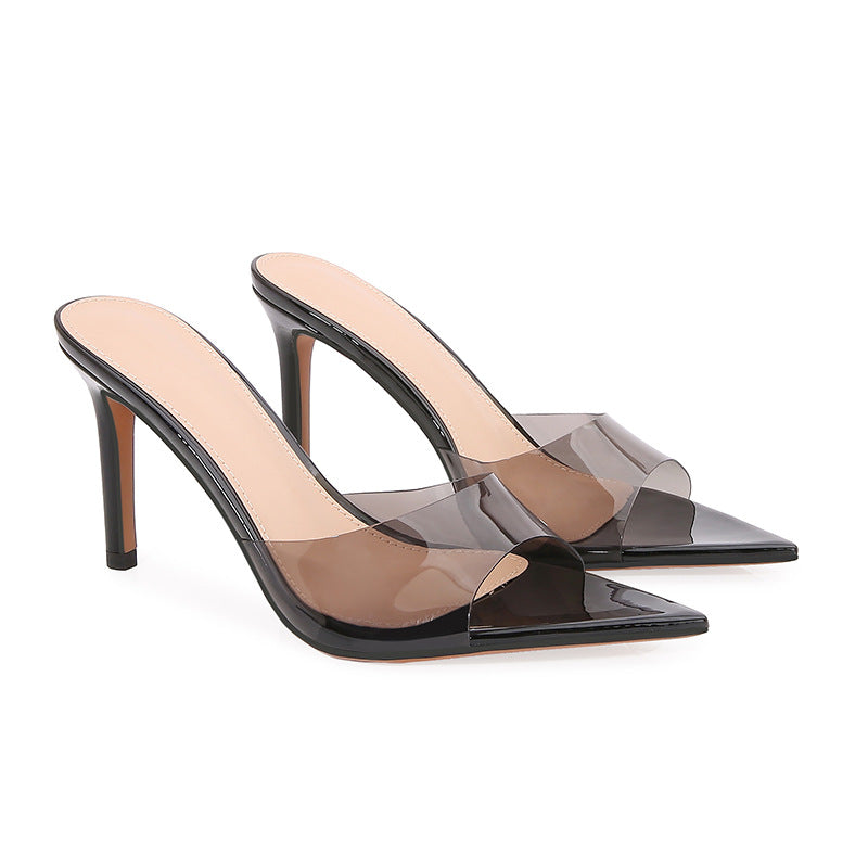 Transparent High-Heeled Shoes for Women, Versatile Sandals, Slimming, Thin Heels, Pointed Toes, Sexy Open-Toe Slip-Ons, New Spring and Summer 2026 Models