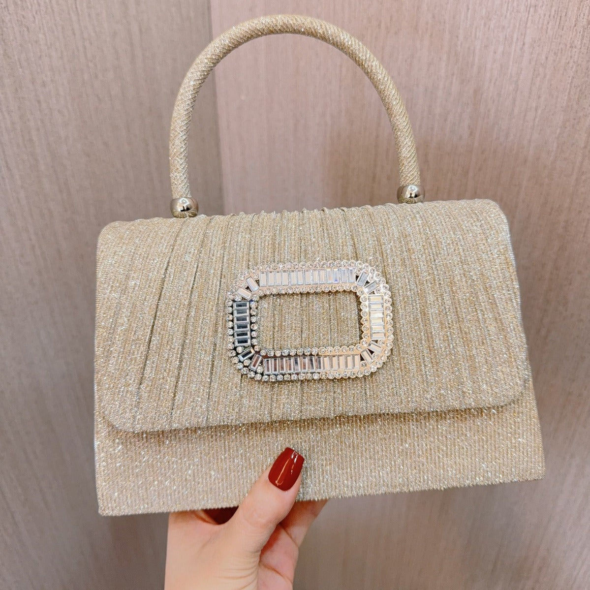 New Cross-border European and American Style Pleated Handbag Wedding Dress Birthday Banquet Evening Bag Diamond-encrusted Evening Bag