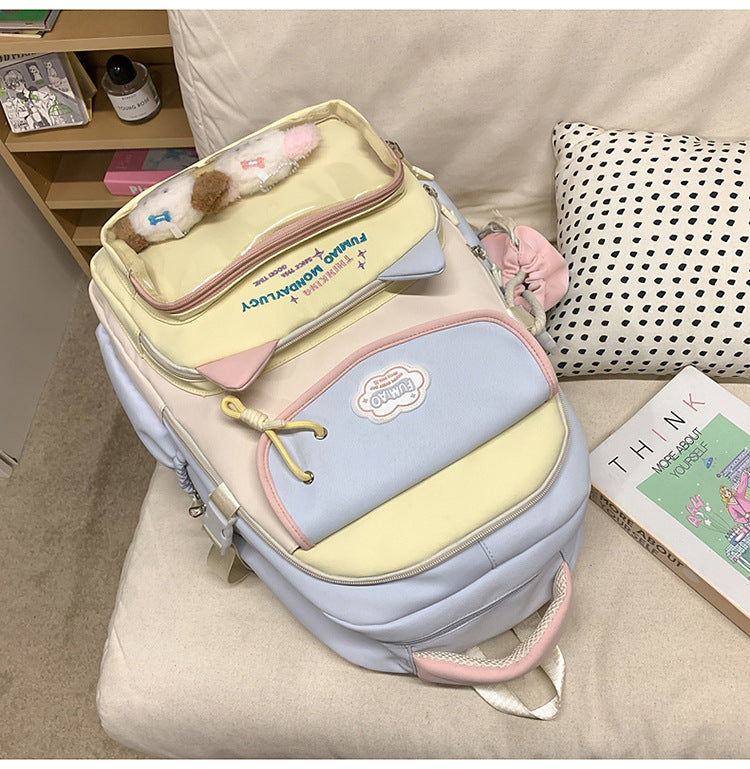 College Style School Bag Three-Piece Set for Girls with Good Looks and Versatile DIY Girl Pain Bag Student Class Backpack Tutoring Bag