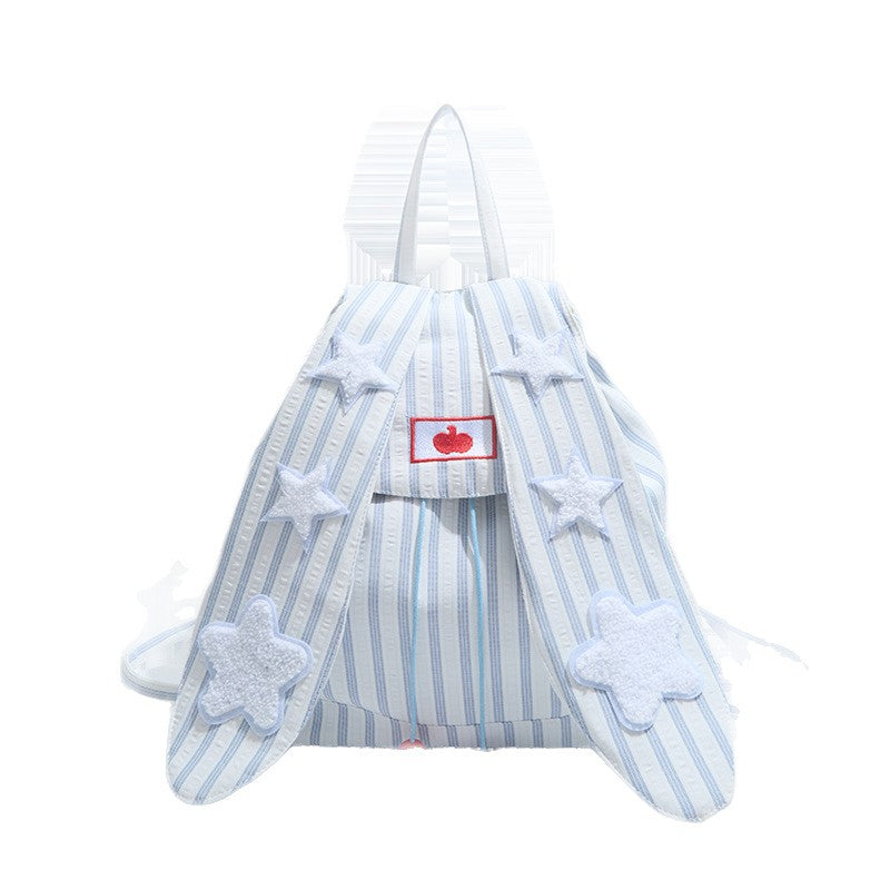 Rabbit Ears Striped Backpack New Fashion Cute Girl School Bag Going Out Simple Large Capacity Travel Bag