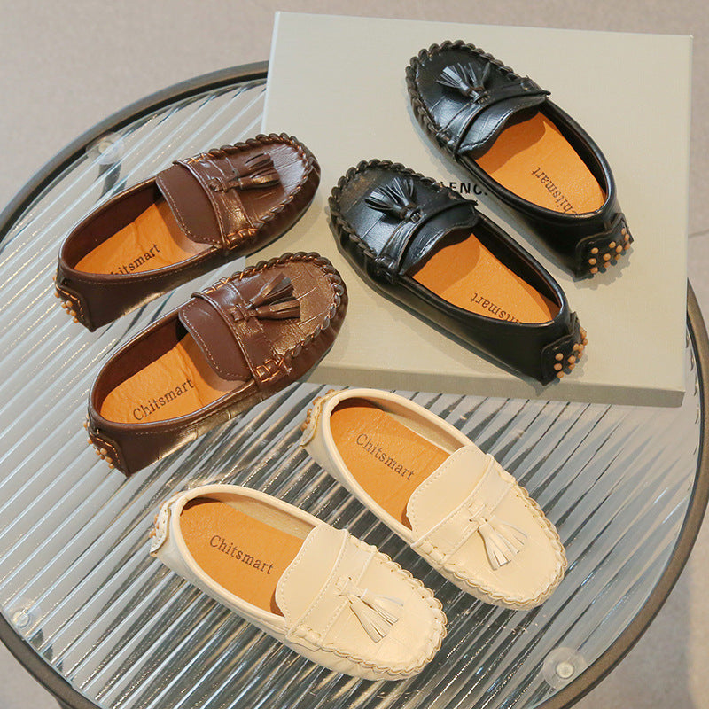 Korean-style casual soft-soled children's peas shoes beef tendon sole baby toddler shoes boys and girls leather shoes children's shoes wholesale